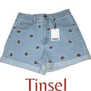 Tinsel Watermelon Hi-Rise Mom Shorts Embroidered Blue Jean Women’s 27 NWT